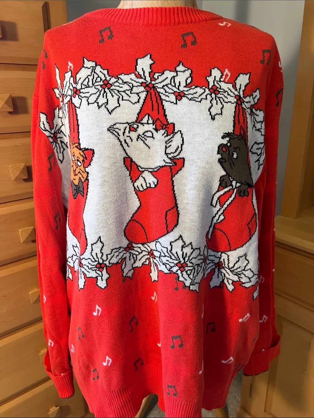 Disney Red & White Holiday Marie, Toulouse & Berlioz Crewneck Sweater